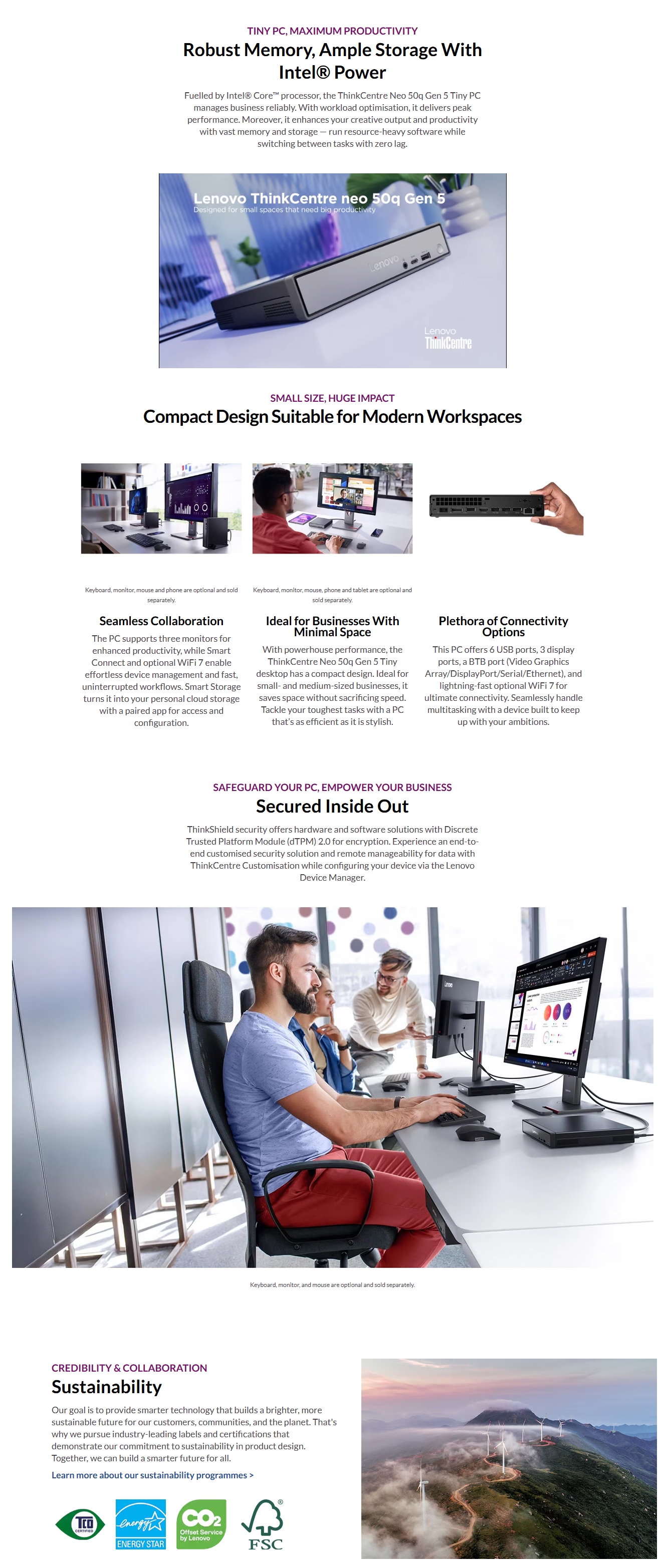 Lenovo ThinkCentre NEO 50Q G5 Tiny PC - Intel Core 5-210H 16GB 512GB WIFI+BT W11 Pro