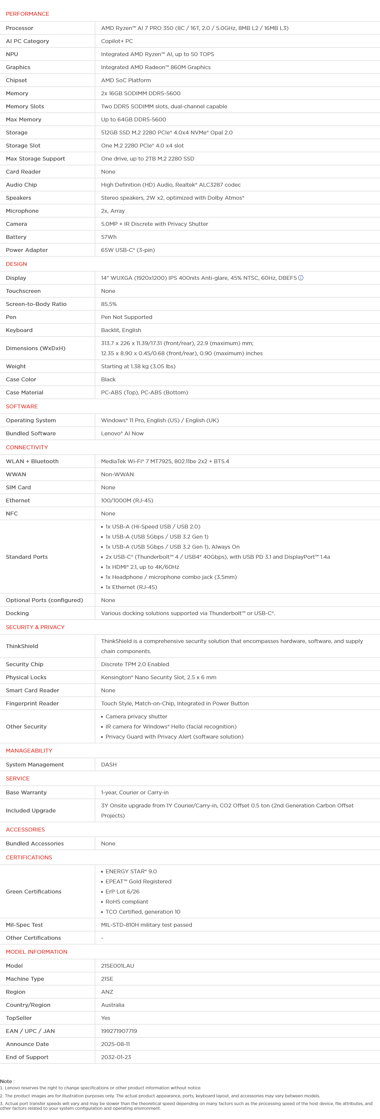 Lenovo ThinkPad L14 G6 14" WUXGA Laptop - Ryzen 7 Ai Pro 32GB 512GB W11 Pro