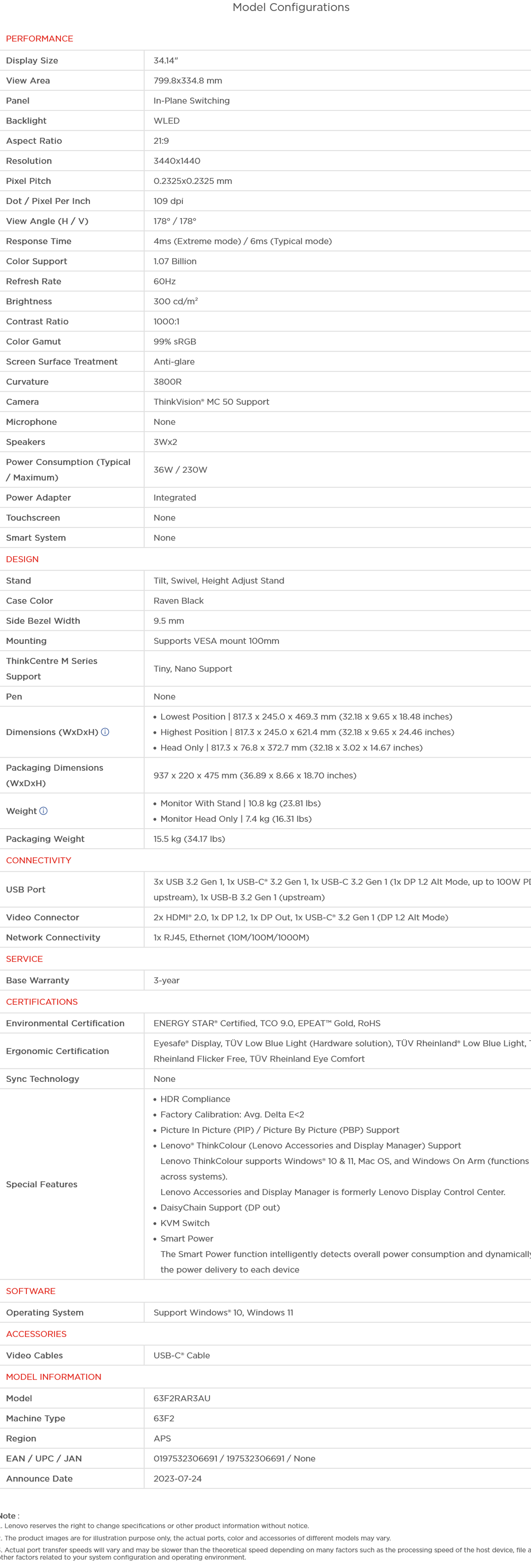 Lenovo ThinkVision P34w-20 34.14