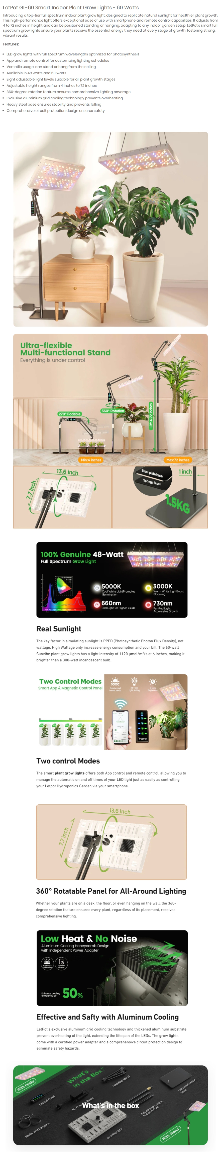 LetPot Smart Indoor Full Spectrum Grow Lights - 60 Watts