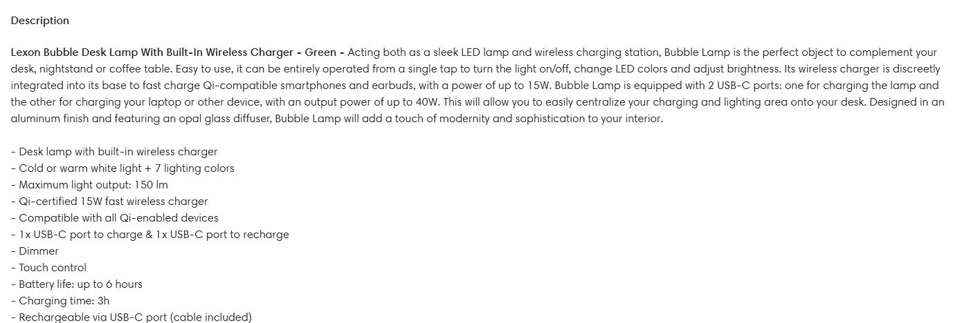 Lexon Bubble Desk Lamp With Built-In Wireless Charger - Green