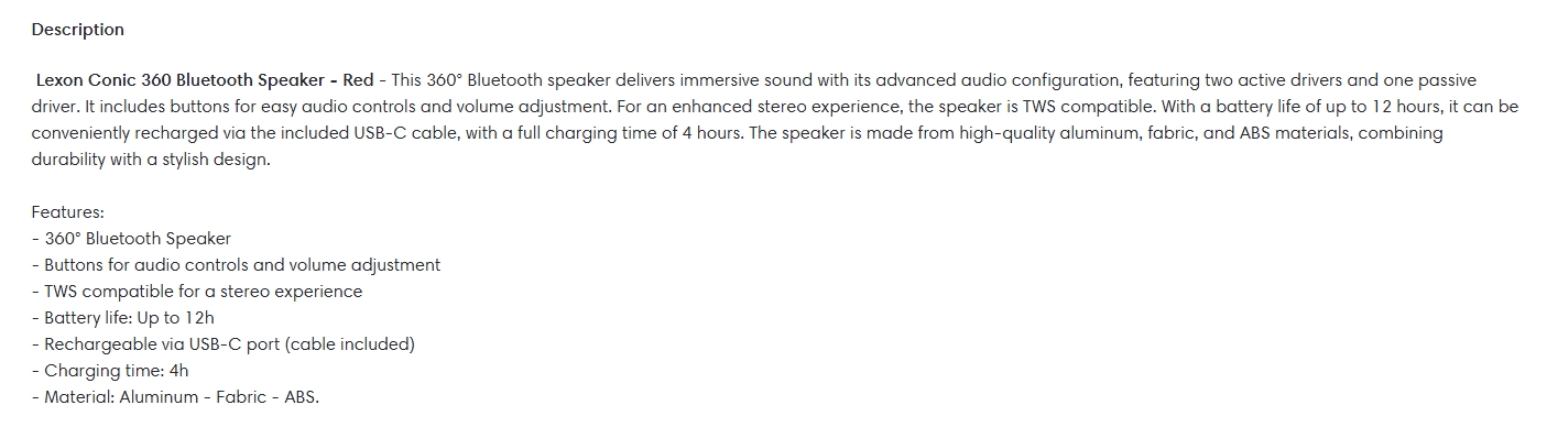 Lexon Conic 360 Bluetooth Speaker - Red