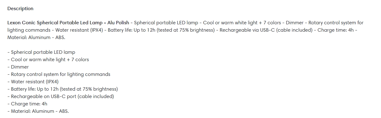 Lexon Conic Spherical Portable LED Lamp - Alu Polish