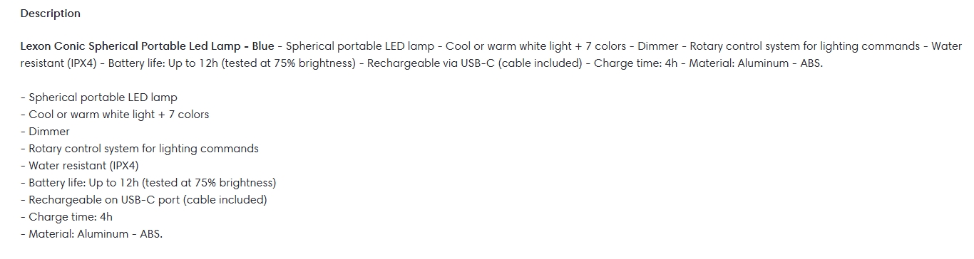 Lexon Conic Spherical Portable LED Lamp - Blue