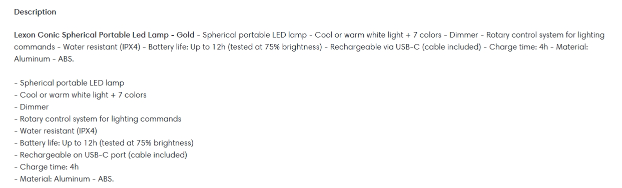 Lexon Conic Spherical Portable LED Lamp - Gold