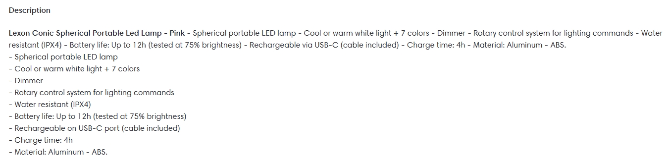 Lexon Conic Spherical Portable LED Lamp - Pink