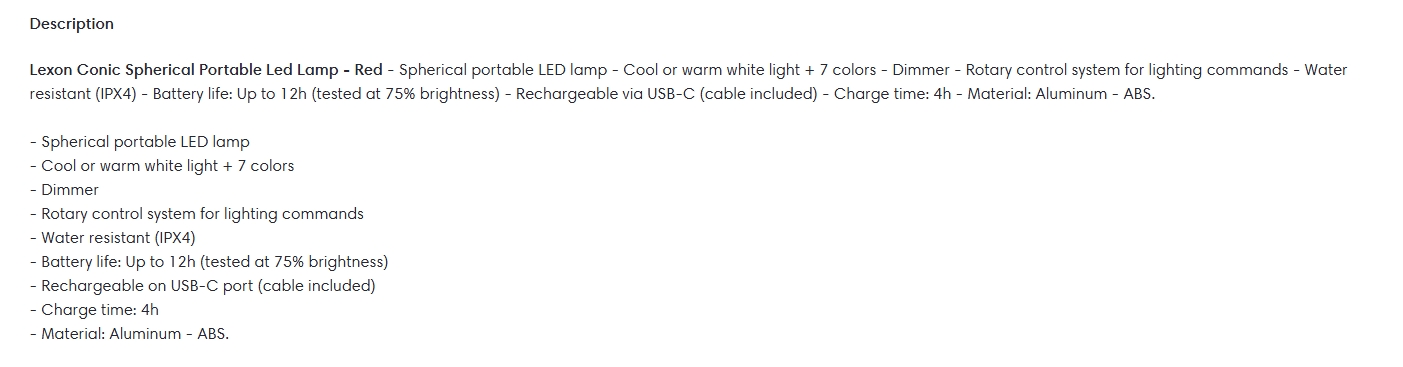 Lexon Conic Spherical Portable LED Lamp - Red