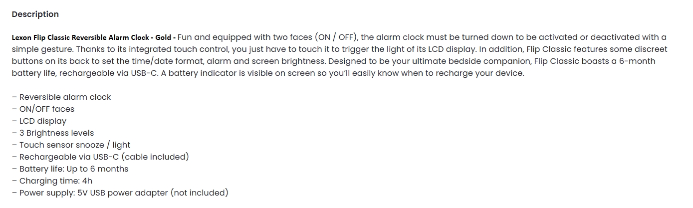 Lexon Flip Classic Reversible Alarm Clock - Gold