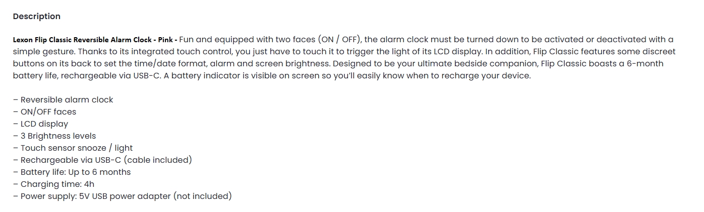 Lexon Flip Classic Reversible Alarm Clock - Pink