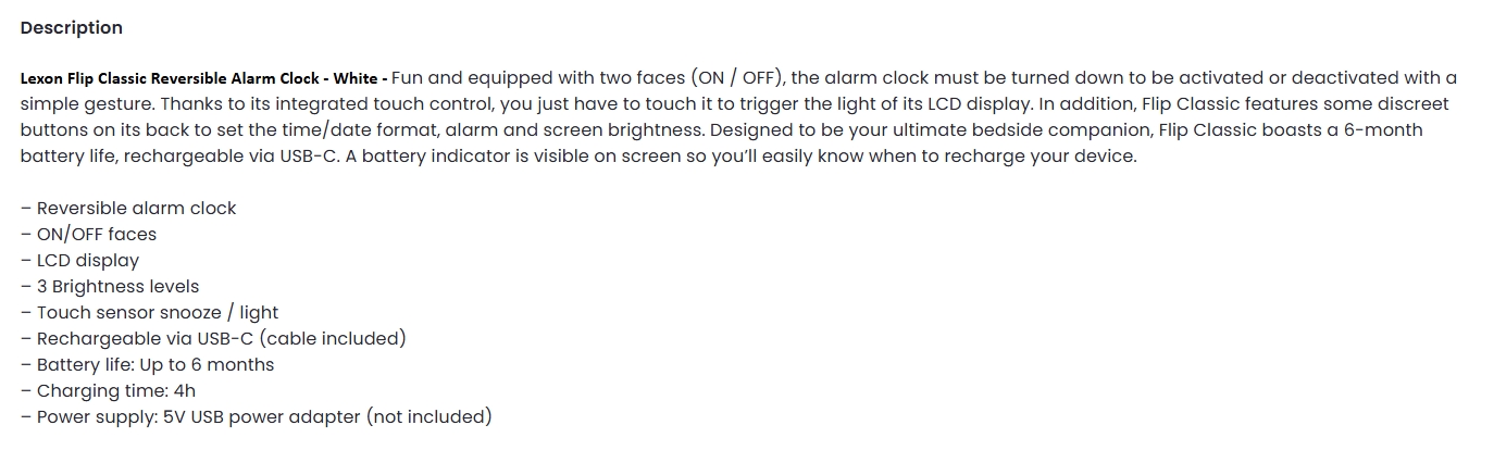Lexon Flip Classic Reversible Alarm Clock - White