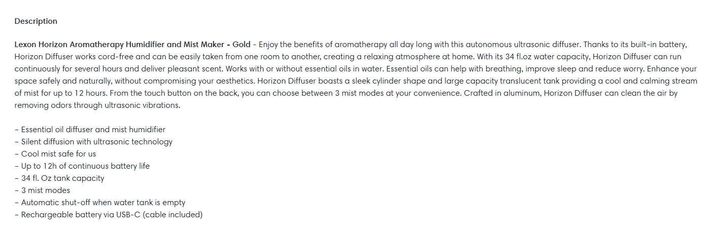 Lexon Horizon Aromatherapy Humidifier & Mist Maker - Gold