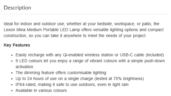 Lexon Mina M Medium Portable LED Lamp - Alu Polish