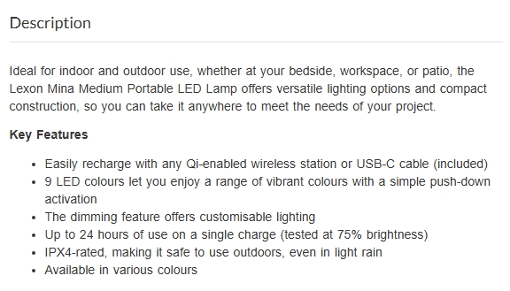 Lexon Mina M Medium Portable LED Lamp - Gold