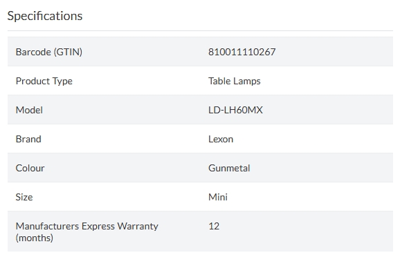 Lexon Mina Mini LED Lamp - Gunmetal