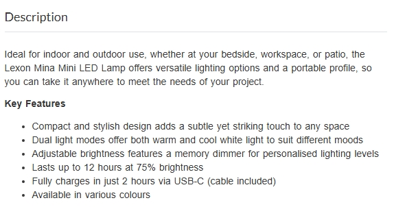 Lexon Mina Mini LED Lamp - White
