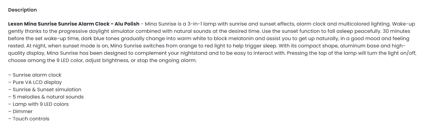Lexon Mina Sunrise Alarm Clock - Alu Polish