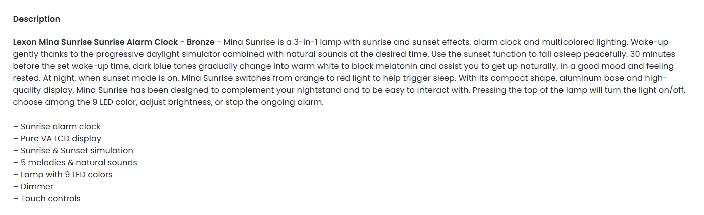 Lexon Mina Sunrise Alarm Clock - Bronze