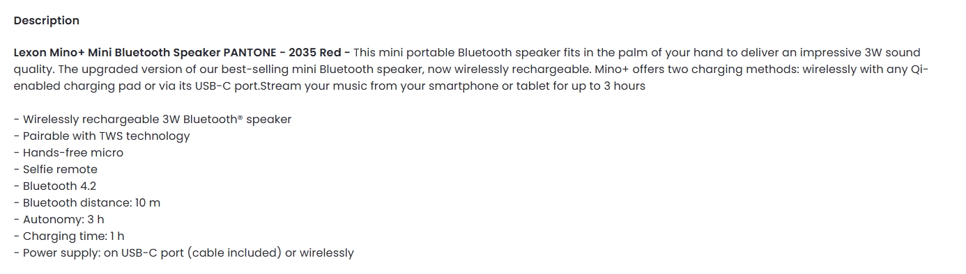 Lexon Mino+ Mini Bluetooth Speaker PANTONE - 2035 Red