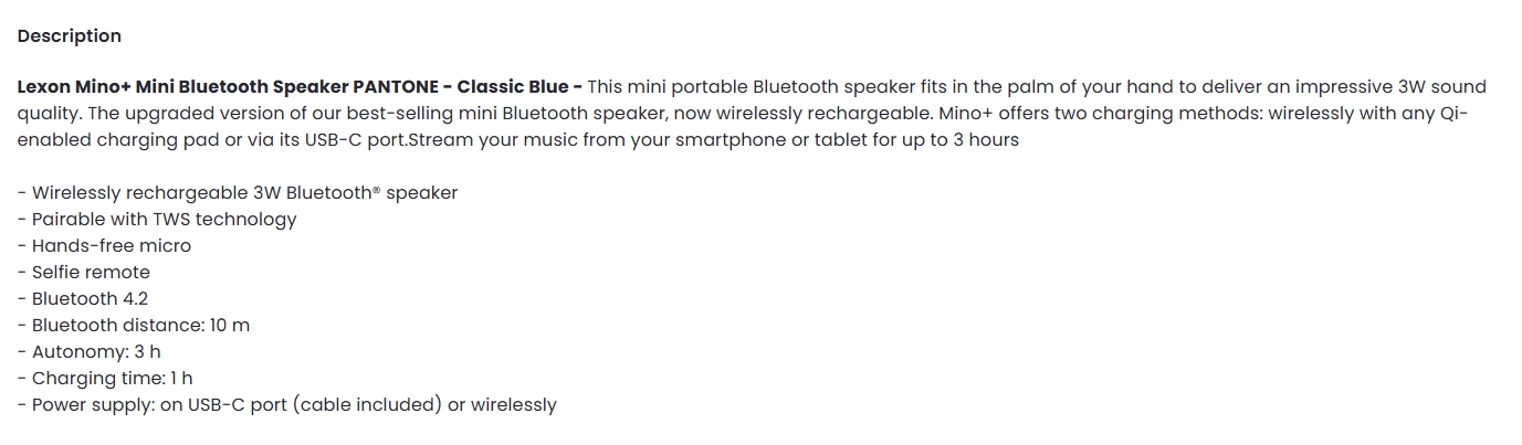 Lexon Mino+ Mini Bluetooth Speaker PANTONE - Classic Blue