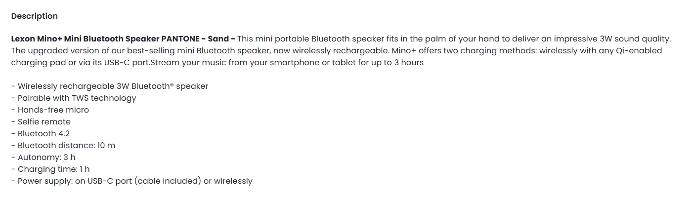 Lexon Mino+ Mini Bluetooth Speaker PANTONE - Sand