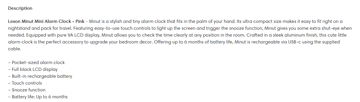 Lexon Minut Mini Alarm Clock - Pink