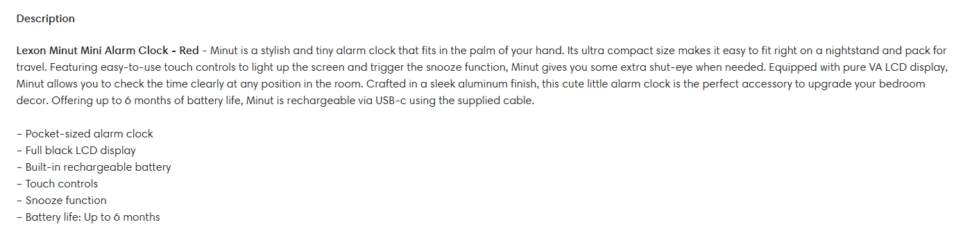Lexon Minut Mini Alarm Clock - Red