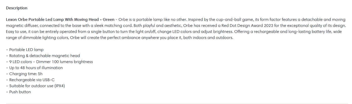 Lexon Orbe Portable LED Lamp With Moving Head - Green