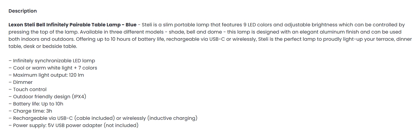 Lexon Steli Bell Infinitely Pairable Table Lamp - Blue