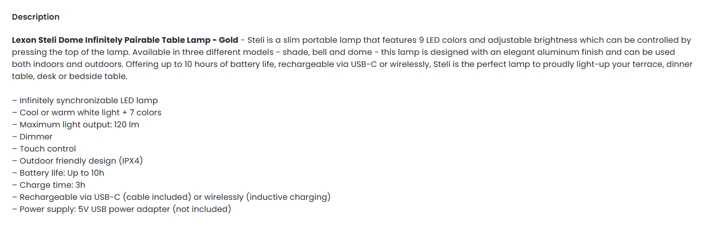 Lexon Steli Dome Infinitely Pairable Table Lamp - Gold