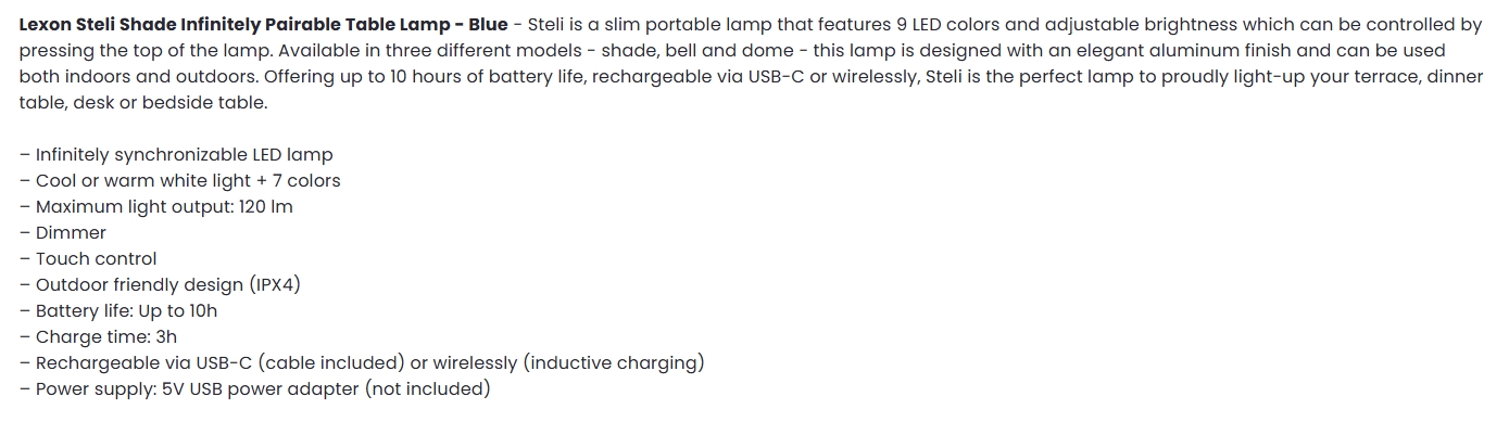 Lexon Steli Shade Infinitely Pairable Table Lamp - Blue