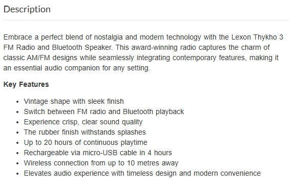 Lexon Thykho 3 FM Radio & Bluetooth Speaker - Grey