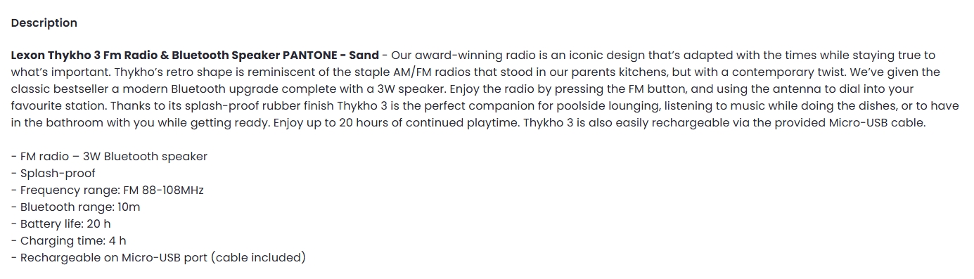 Lexon Thykho 3 Fm Radio & Bluetooth Speaker PANTONE - Sand