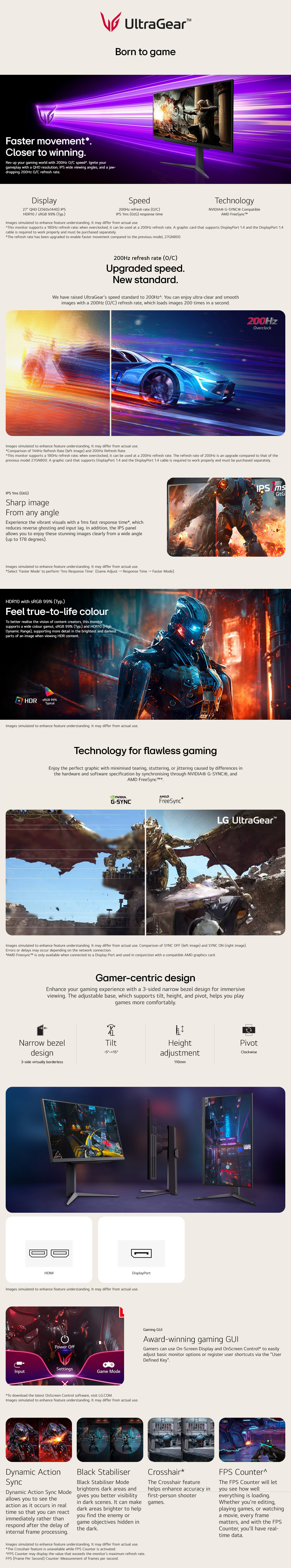 LG UltraGear 27GS75Q-B 27" 200Hz QHD 1ms HDR10 IPS Gaming Monitor