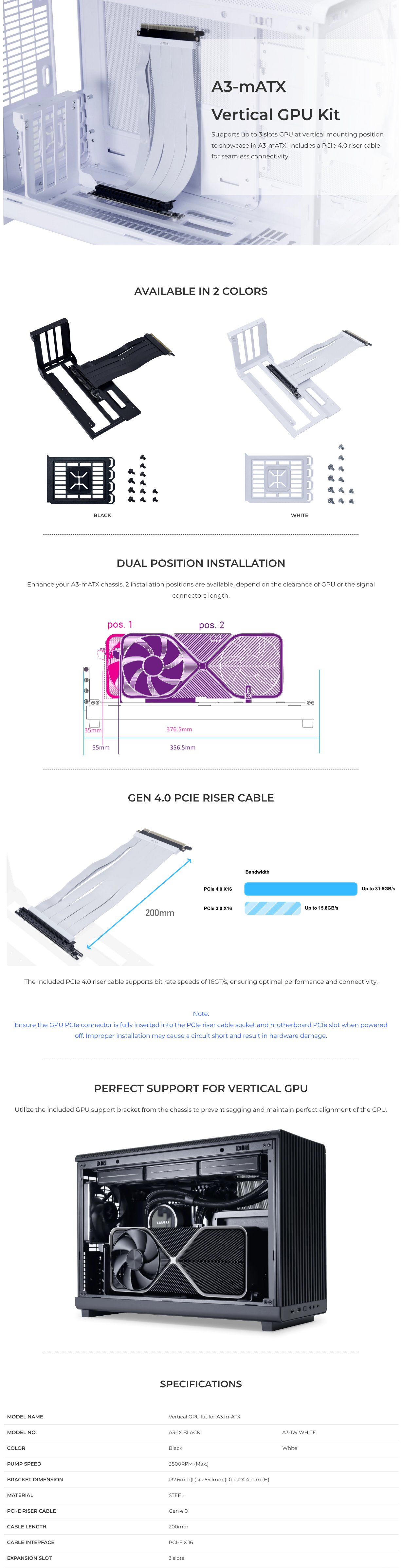 Lian Li A3-1X Vertical GPU Kit - White