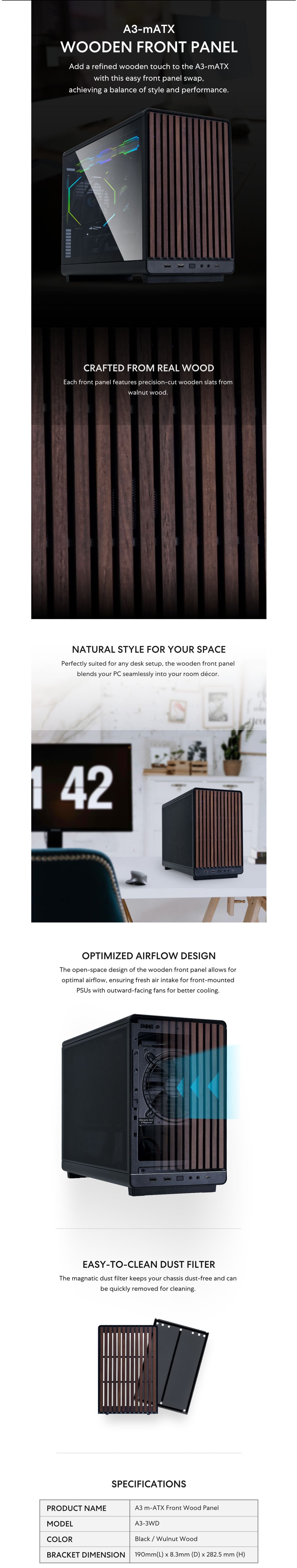 Lian Li A3-3WD Front Wood Panel-Black for PC-A3X