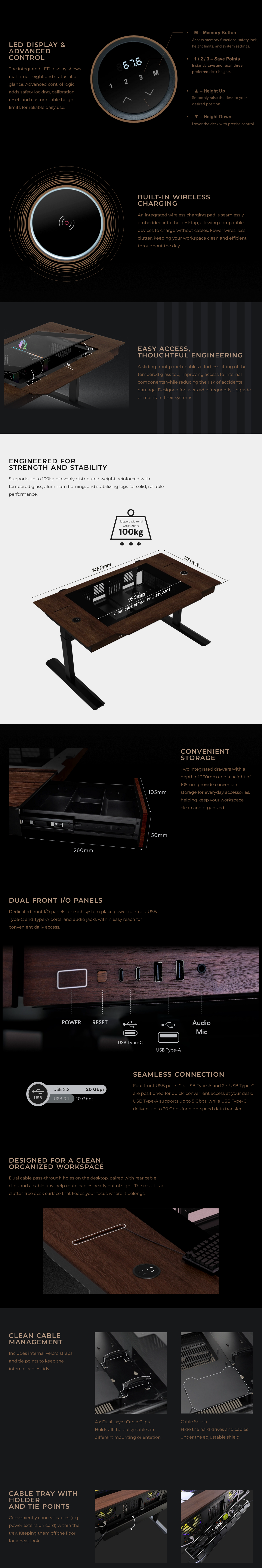 Lian Li DK-07X Motorized Dual E-ATX Standing Desk Case - Wood