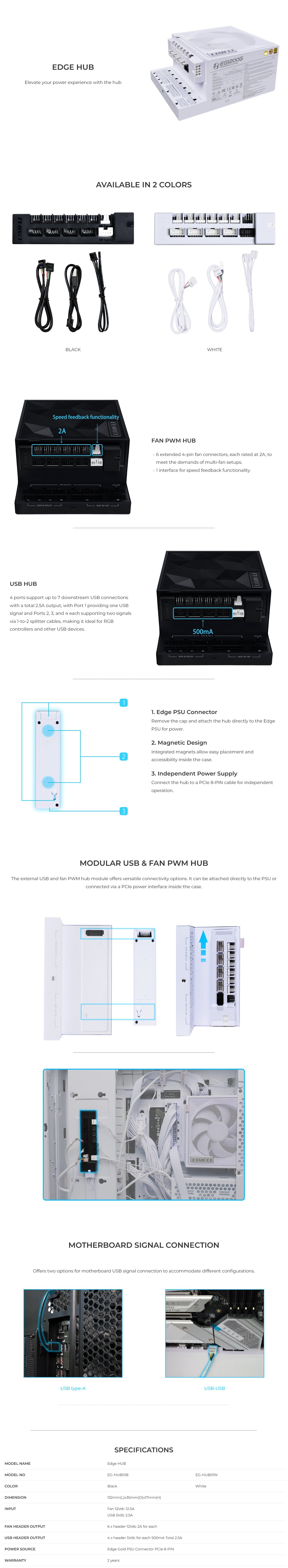 Lian Li Edge Gold Modular USB/PWM Hub - White
