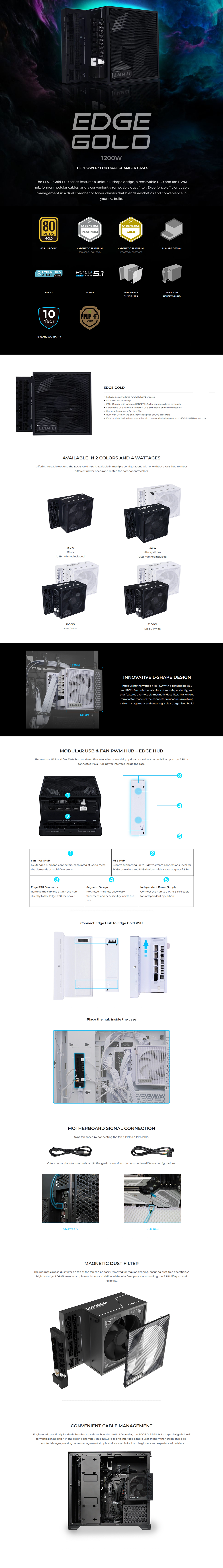Lian Li Edge Modular 1200W Gold Fully Modular Power Supply Black