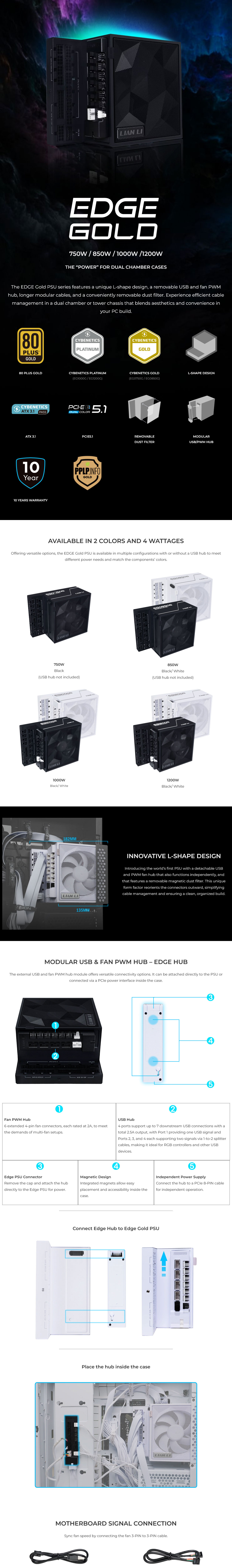 Lian Li Edge Modular 850W Gold Fully Modular Power Supply - White