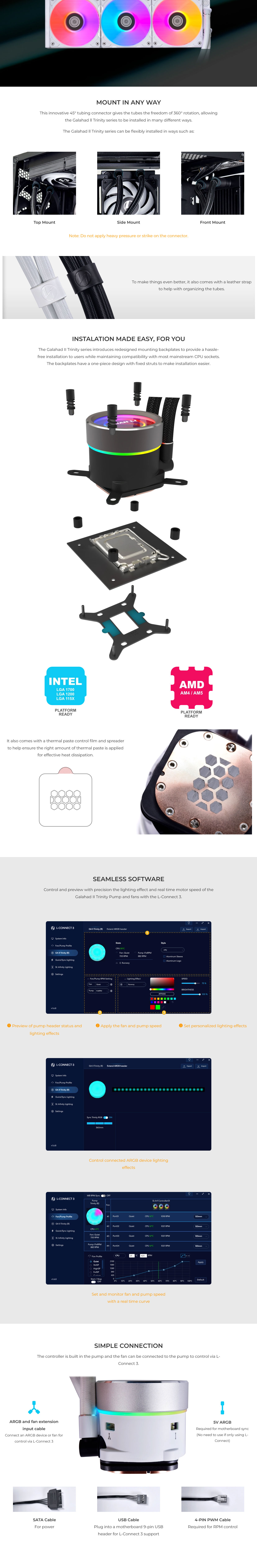 Lian Li Galahad II Trinity 360 ARGB AIO Liquid CPU Cooler - White