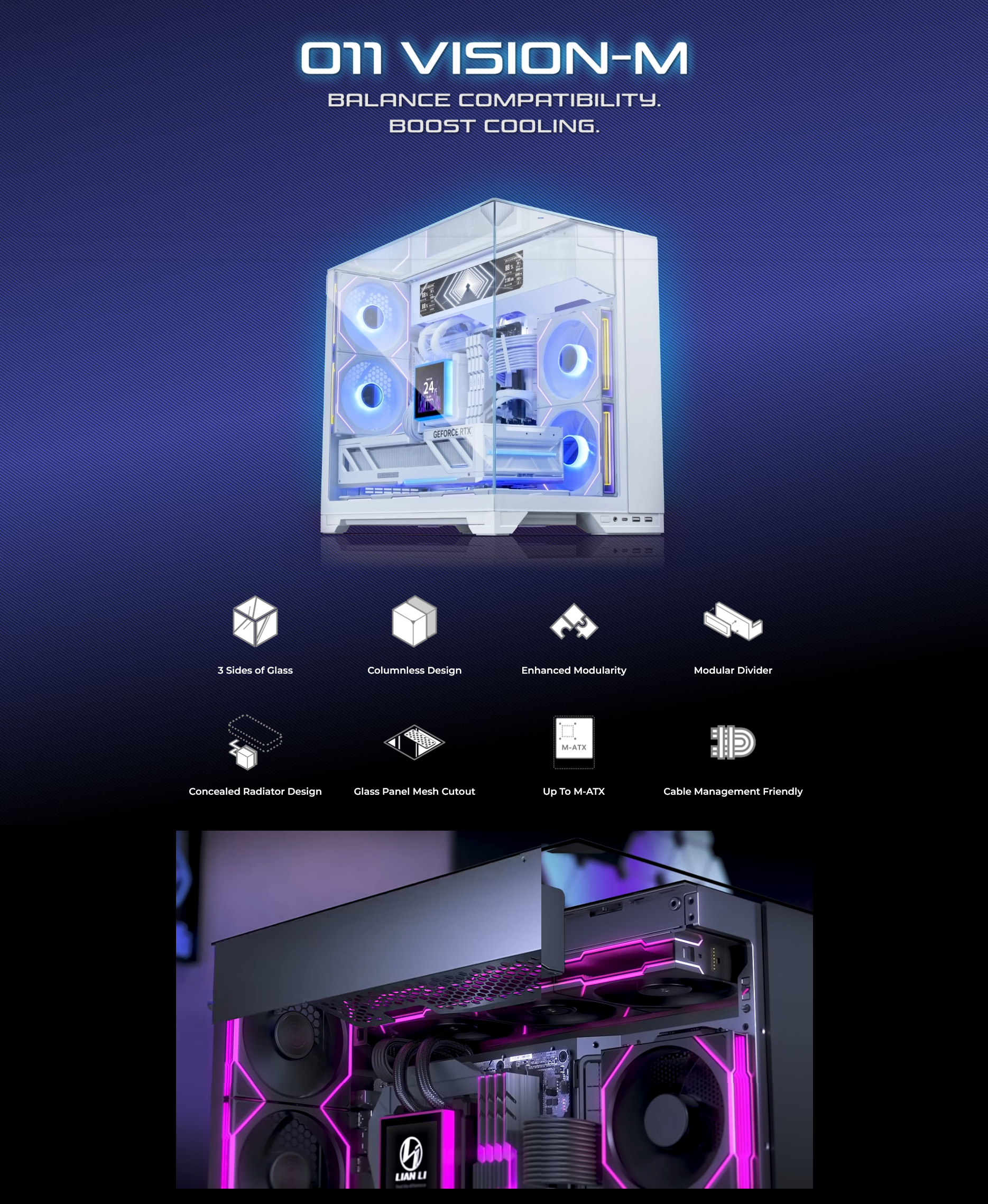 Lian Li O11 Vision-M Compact Tempered Glass Mini-ITX/mATX Case - Black