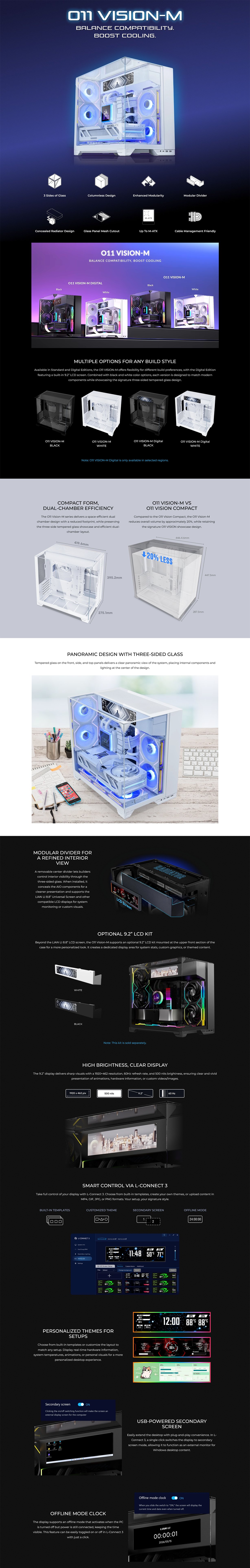 Lian Li O11 Vision-M Compact Tempered Glass Mini-ITX/mATX Case - White