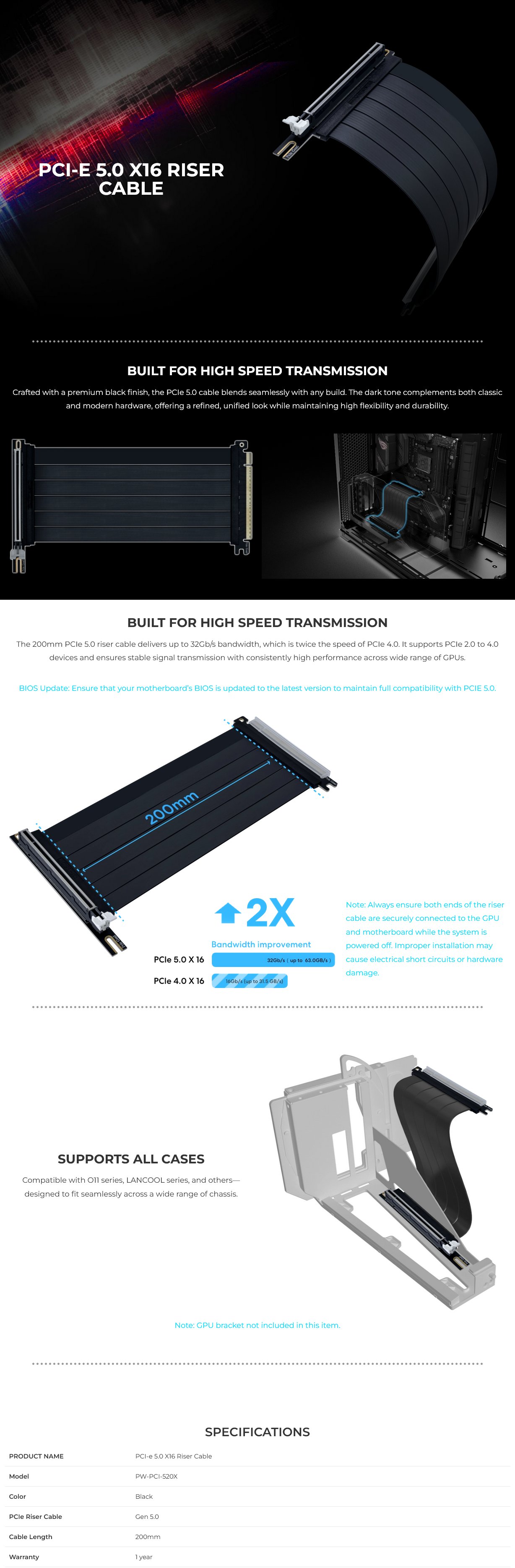 Lian Li PCI-e 5.0 x16 Riser Cable