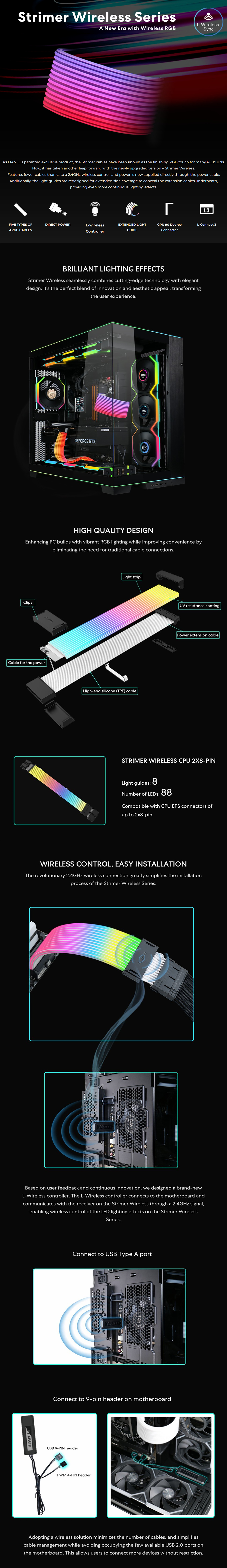 Lian Li Strimer Wireless CPU 2x8-PIN - PW8-1W-CPU | Mwave