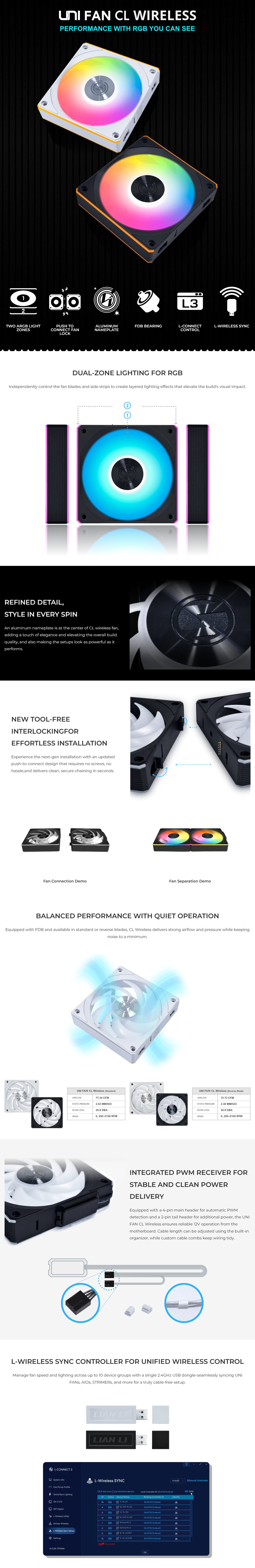 Lian Li UNI Fan CL Wireless 120mm Black Fan - Single Pack