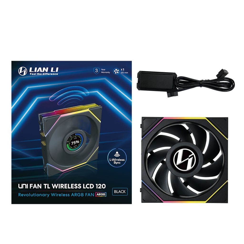 Lian Li UNI FAN TL120 LCD Wireless 120mm Black Fan - 12TLLCD1W1B