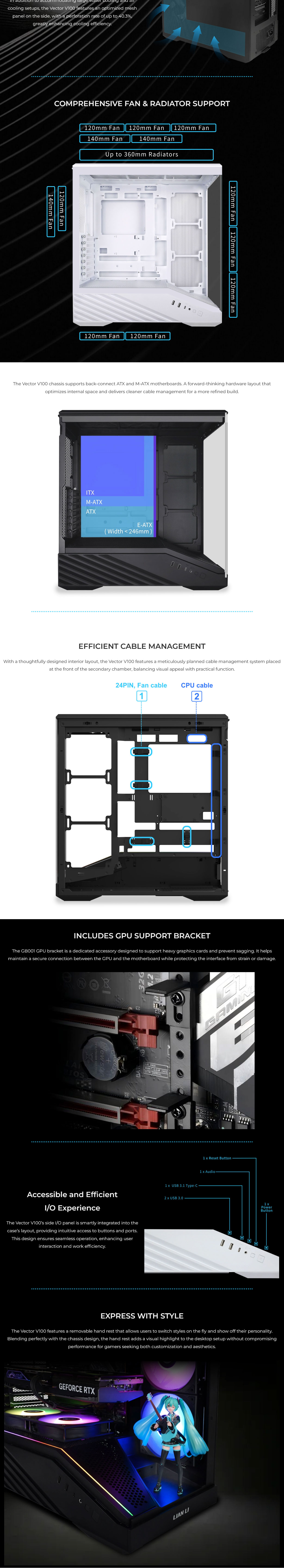Lian Li V100W Tempered Glass Mid Tower Case - White