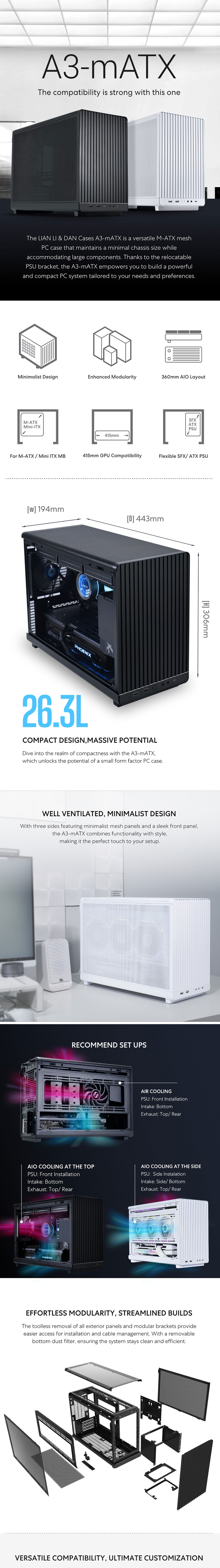 Lian-Li DAN-A3 Mesh Small Tower Micro-ATX Case - Black