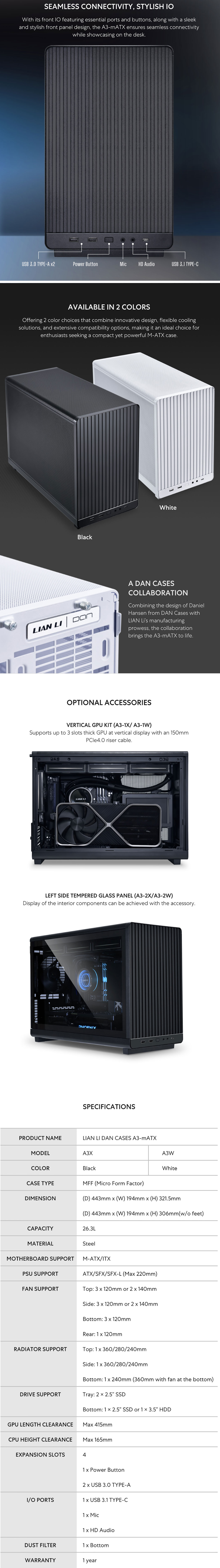 Lian-Li DAN-A3 Mesh Small Tower Micro-ATX Case - Black