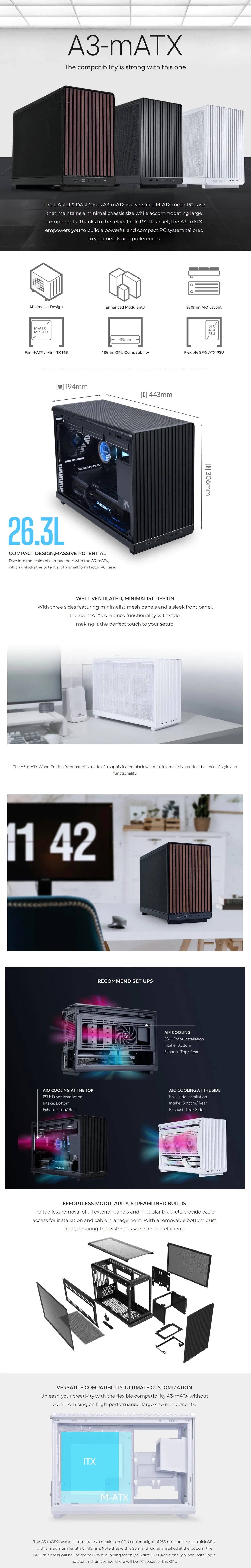 Lian-Li DAN-A3 Mesh Small Tower Micro-ATX Case - Wood